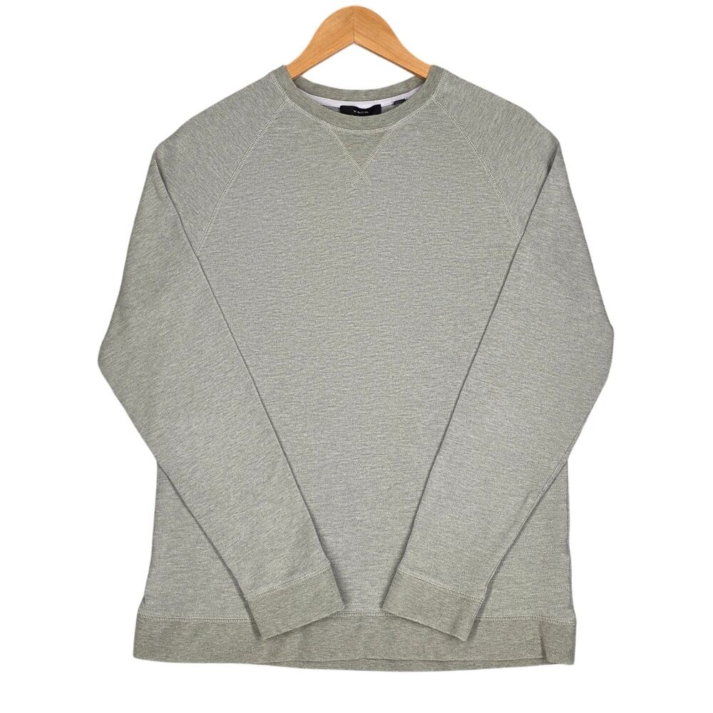 VINCE LUXE COTTON‑CASHMERE STRETCH BLEND SLIM CREWNECK – LIGHT GREEN – MEN’S L